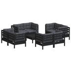 vidaXL Solid Pinewood Patio Lounge Set 9 Piece with Anthracite Cushions Garden Outdoor Lawn Yard Terrace Balcony Wooden Seat Seating Furniture