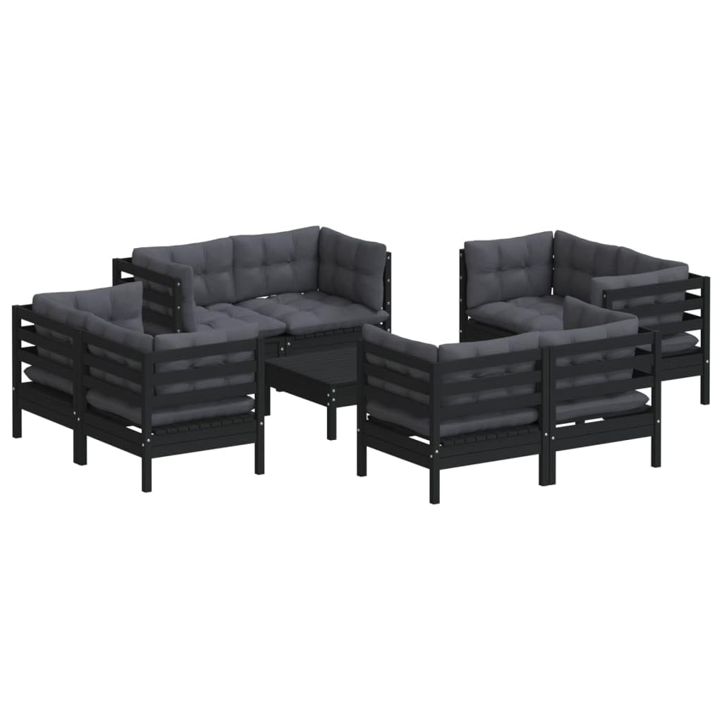 vidaXL Solid Pinewood Patio Lounge Set 9 Piece with Anthracite Cushions Garden Outdoor Lawn Yard Terrace Balcony Wooden Seat Seating Furniture