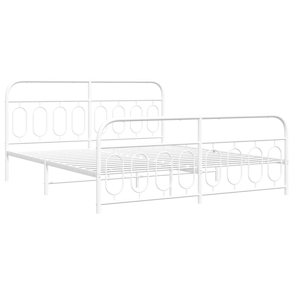 vidaXL Metal Bed Frame King Size with Headboard/Footboard - White, 81.5"x78"x39.4", Modern Design for Bedroom