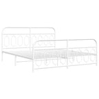 vidaXL Metal Bed Frame King Size with Headboard/Footboard - White, 81.5"x78"x39.4", Modern Design for Bedroom