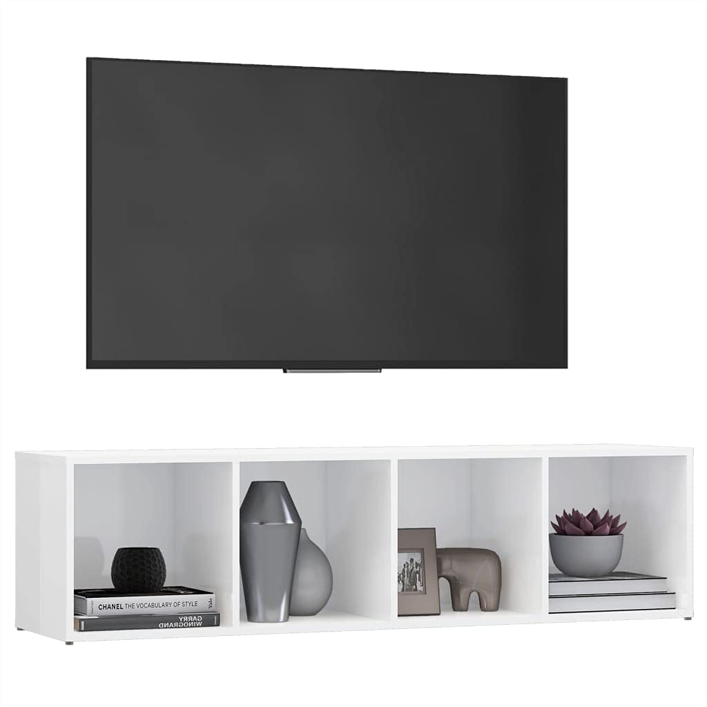 vidaXL TV Cabinet High Gloss White 56.1&quot;x13.8&quot;x14.4&quot; Chipboard