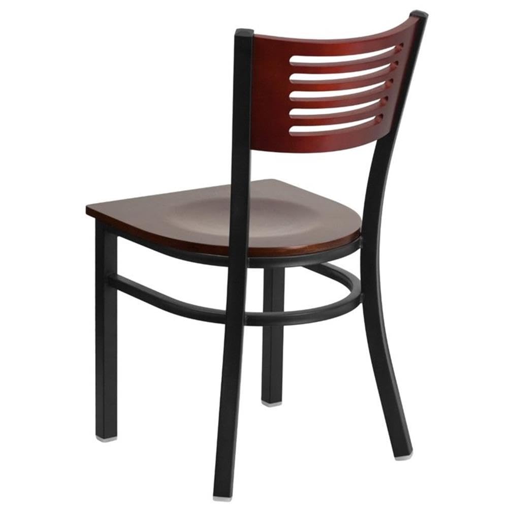 Flash Furniture Hercules Series Black Slat Back Metal Restaurant Chair - Mahogany Wood Back & Seat