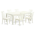 East West Furniture LGLG7-LWH-W 7 Piece Kitchen Table Set Consist of a Rectangle Dining Table with Butterfly Leaf and 6 Dining Chairs, 42x84 Inch, Linen White