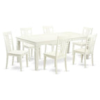 East West Furniture LGLG7-LWH-W 7 Piece Kitchen Table Set Consist of a Rectangle Dining Table with Butterfly Leaf and 6 Dining Chairs, 42x84 Inch, Linen White