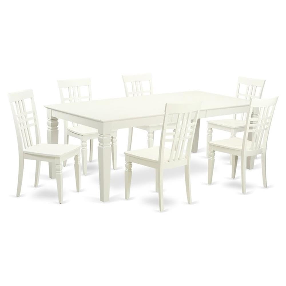 East West Furniture LGLG7-LWH-W 7 Piece Kitchen Table Set Consist of a Rectangle Dining Table with Butterfly Leaf and 6 Dining Chairs, 42x84 Inch, Linen White