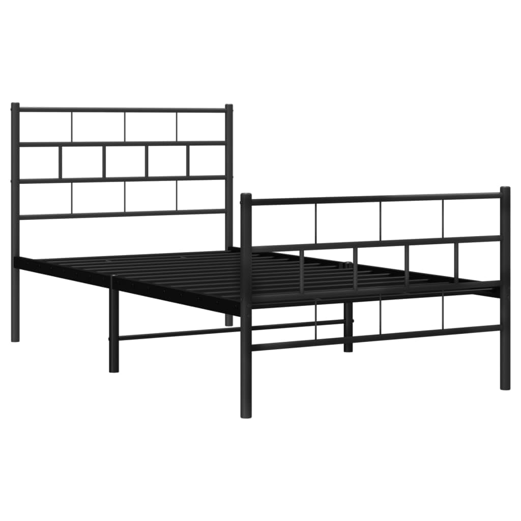 vidaXL 12-Inch Black Metal Twin Bed Frame with Headboard & Footboard, Heavy-Duty Slats Support with Under-Bed Storage for Modern Bedroom, No Box Spring Needed & Easy Assembly, No Mattress