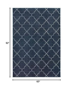 HomeRoots Navy Polypropylene, Polyester 5’ x 8’ Blue and Ivory Trellis Indoor Area Rug