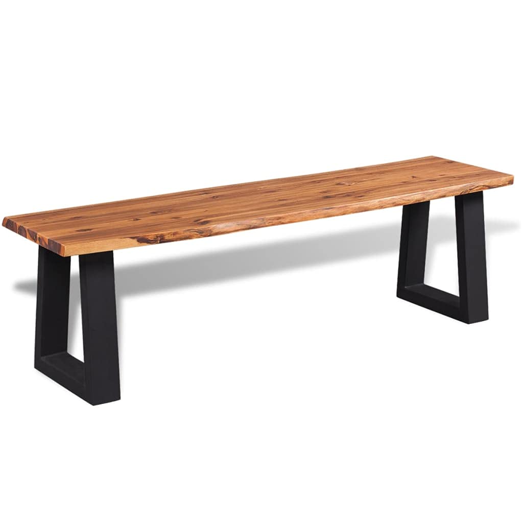 vidaXL Solid Acacia Wood Bench - Industrial Style for Living Room, Hallway or Lounge, Sturdy Construction with U-Shaped Metal Legs and Live Edge Detailing