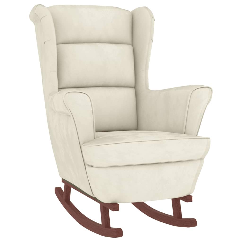 vidaXL Cream Velvet Rocking Chair Featuring Solid Wood Rubber Legs for Living Room, Bedroom, Patio