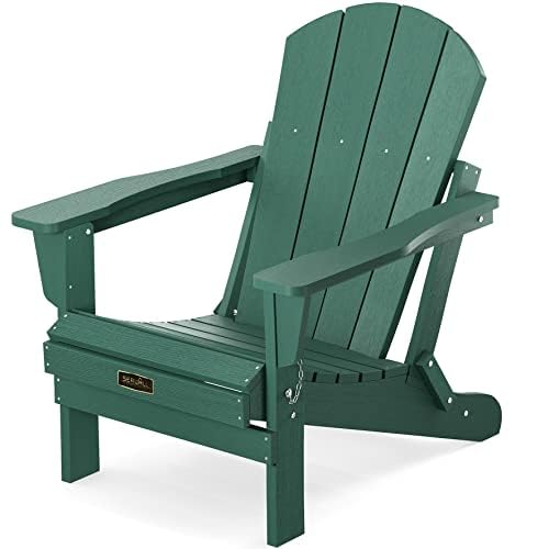 Serwall Folding Adirondack Chair Outdoor Adirondack Chairs Weather Resistant Patio Chair Weather Resistant For Patio Deck Garden, Backyard Deck, Fire Pit - Green