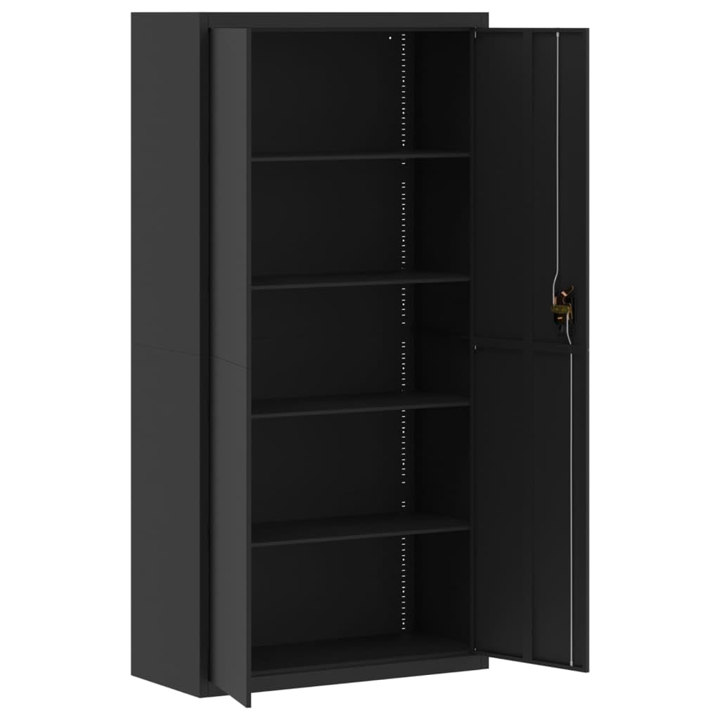 vidaXL Powder-Coated Steel File Cabinet with Lockable System, 35.4&quot;x15.7&quot;x70.9&quot;, Black - Adjustable Shelves for Ample Storage, Office Document Organizer