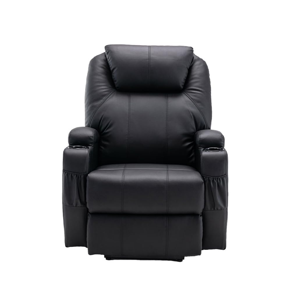 HomeRoots 520899 33 in. Black Faux Leather Power Heated Massge Lift Assist Recliner