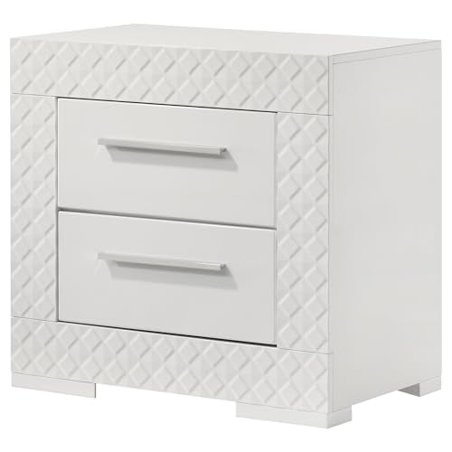 Coaster Home Furnishings Ives Contemporary Wood 2-Drawer Bedroom Nightstand Bedside Table Organizer Unit White High Gloss 224942