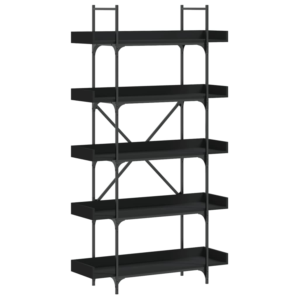 vidaXL 5-Tier Black Engineered Wood Bookcase - Spacious Home/Office Storage Solution with Industrial-Style Metal Frame