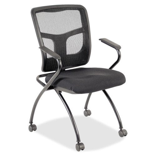 Wholesale CASE of 2 - Lorell Mesh Back Fabric Seat Nesting Chairs-Guest Chair, 24&quot;x27&quot;x26&quot;, 2/CT, Black