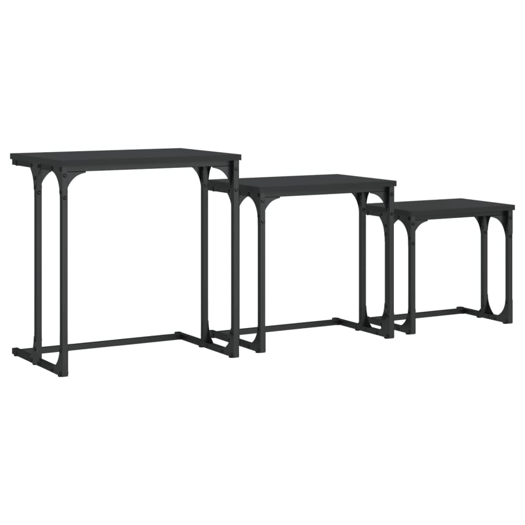 vidaXL Nesting Coffee Tables, Set of 3, Black Engineered Wood with Sturdy Metal Frame, Compact and Versatile for Living Room, Bedroom and Office.