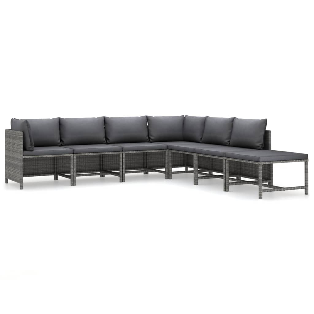 vidaXL Outdoor Patio Lounge Set, 7-Piece Poly Rattan Garden Furniture Set with Removable Cushions, Gray and Anthracite, Modular Arrangement with Convertible Footstool