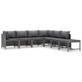 vidaXL Outdoor Patio Lounge Set, 7-Piece Poly Rattan Garden Furniture Set with Removable Cushions, Gray and Anthracite, Modular Arrangement with Convertible Footstool