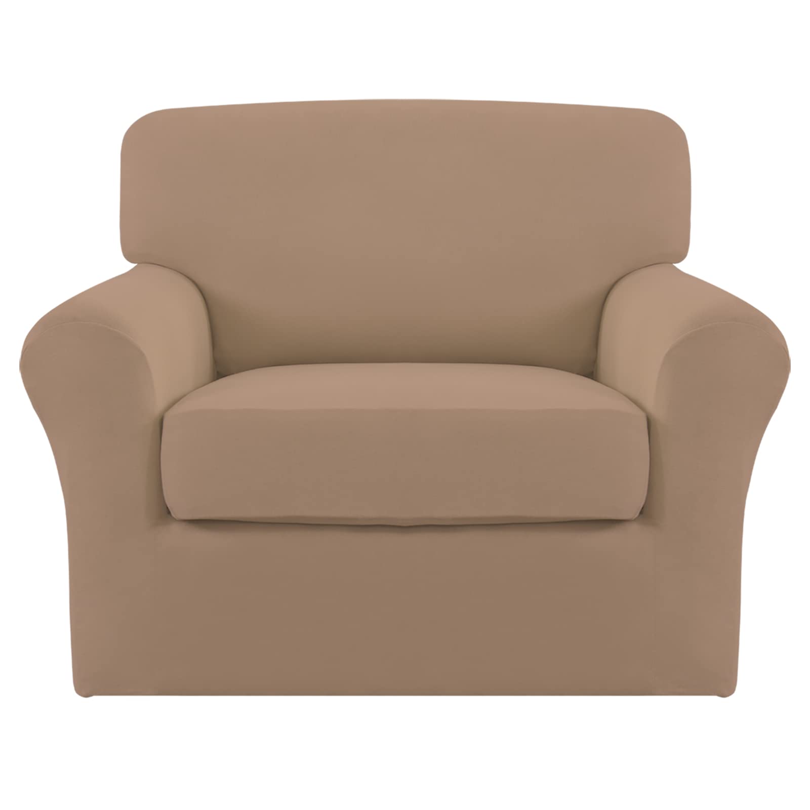 Easy-Going 2 Pieces Microfiber Stretch Chair Slipcover – Spandex Soft Fitted Sofa Couch Cover Washable Furniture Protector With Elastic Bottom Kids Pet(Small, Camel)