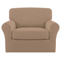Easy-Going 2 Pieces Microfiber Stretch Chair Slipcover – Spandex Soft Fitted Sofa Couch Cover Washable Furniture Protector With Elastic Bottom Kids Pet(Small, Camel)