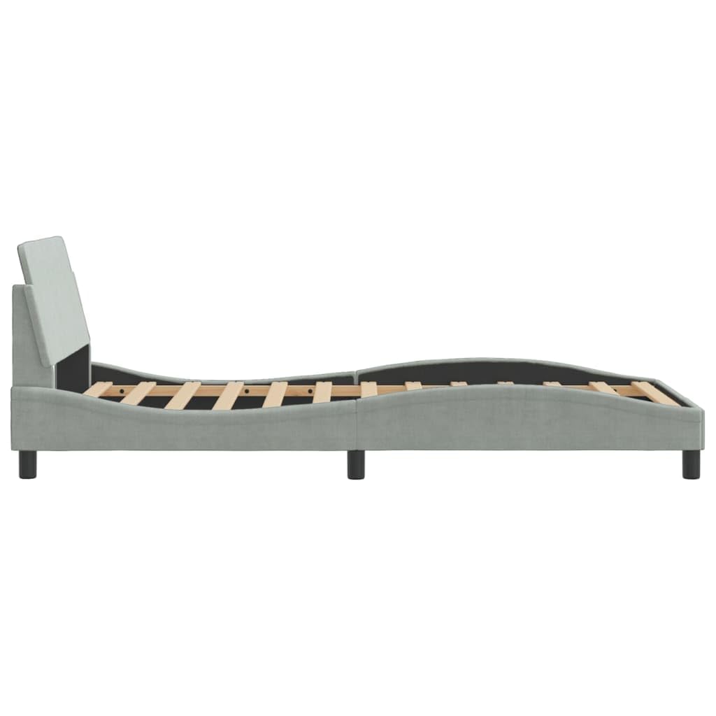 vidaXL Velvet Single Bed Frame - Light Gray, 39.4"x79.9" with Headboard, Sturdy Legs & Plywood Slats for Bedroom/Lounge