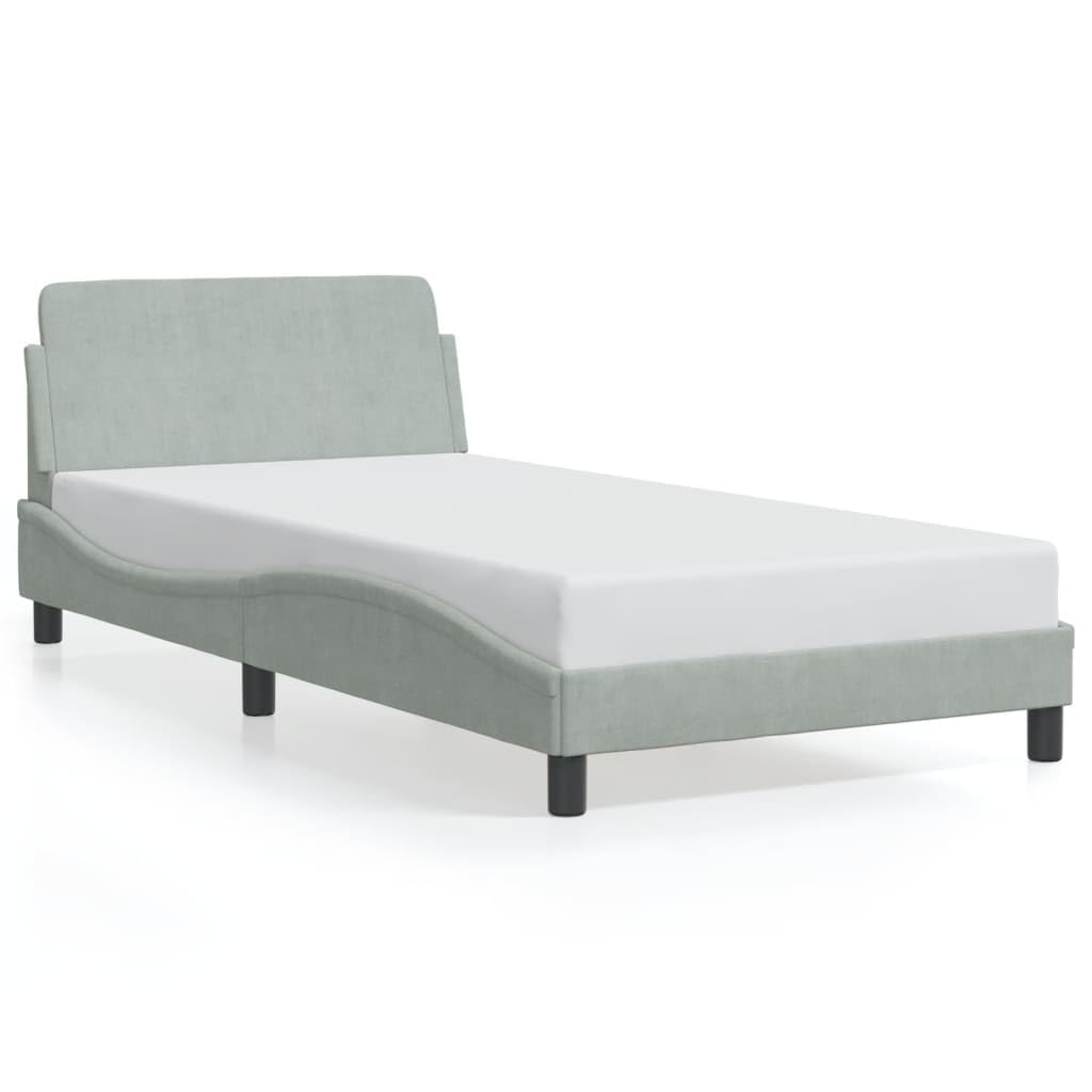 vidaXL Velvet Single Bed Frame - Light Gray, 39.4&quot;x79.9&quot; with Headboard, Sturdy Legs & Plywood Slats for Bedroom/Lounge