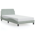 vidaXL Velvet Single Bed Frame - Light Gray, 39.4"x79.9" with Headboard, Sturdy Legs & Plywood Slats for Bedroom/Lounge