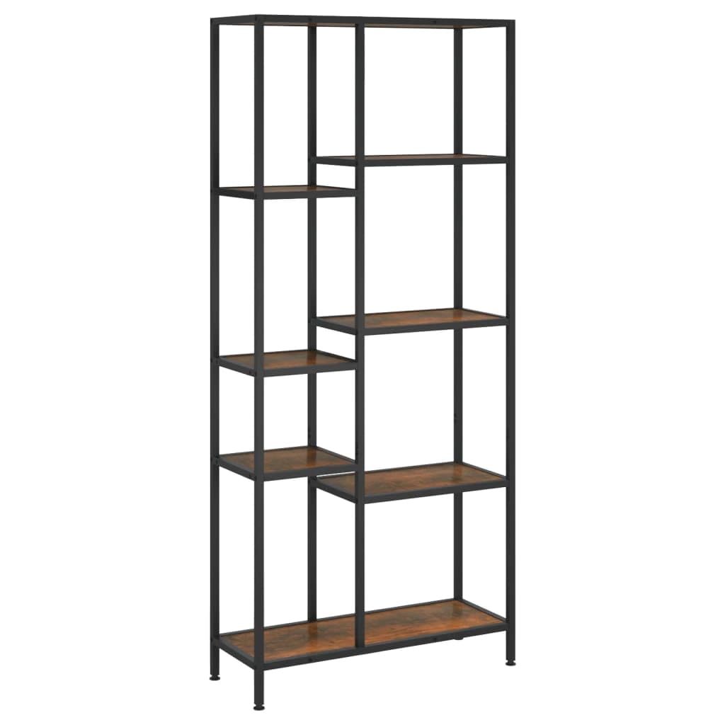 vidaXL Modern Steel and Engineered Wood Book Shelf - Freestanding, Multi-Tier Storage Shelving Unit for Home and Office, Dark Brown and Black'.