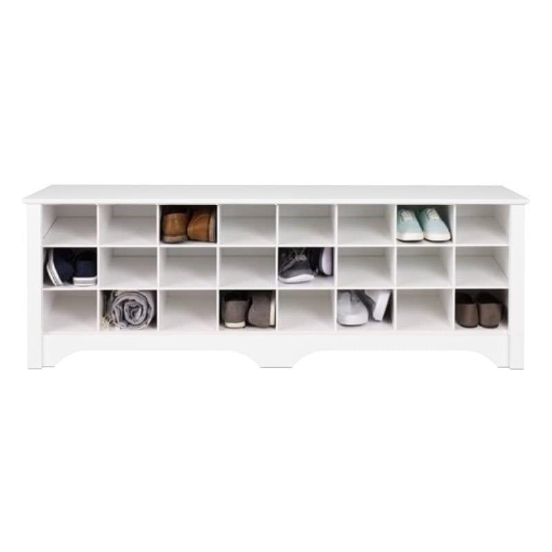 Pemberly Row 60 Wide 24Pair Shoe Cubby Bench, Shoe Rack, Shoe Storage For Entryway, Mudroom, Hallway, Closet And Garage, White
