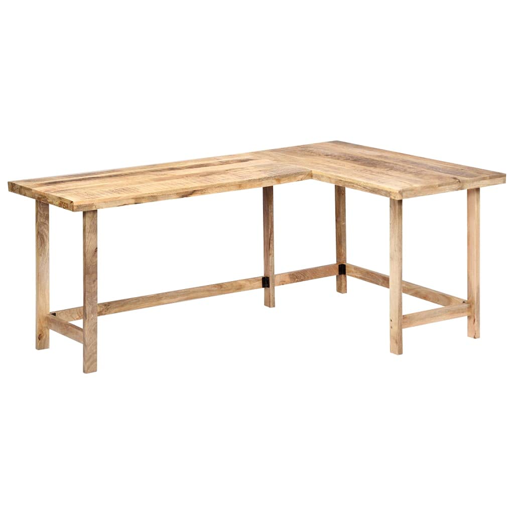 vidaXL Desk, L-Shaped Computer Desk, Home Office Corner Desk, Living Room Writing Table Workstation, Farmhouse Style, Solid Wood Mango