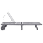 vidaXL Solid Acacia Wood Patio Sun Lounger with Adjustable Backrest and Footrest, Gray Cushion Included, Suitable for Outdoor Use