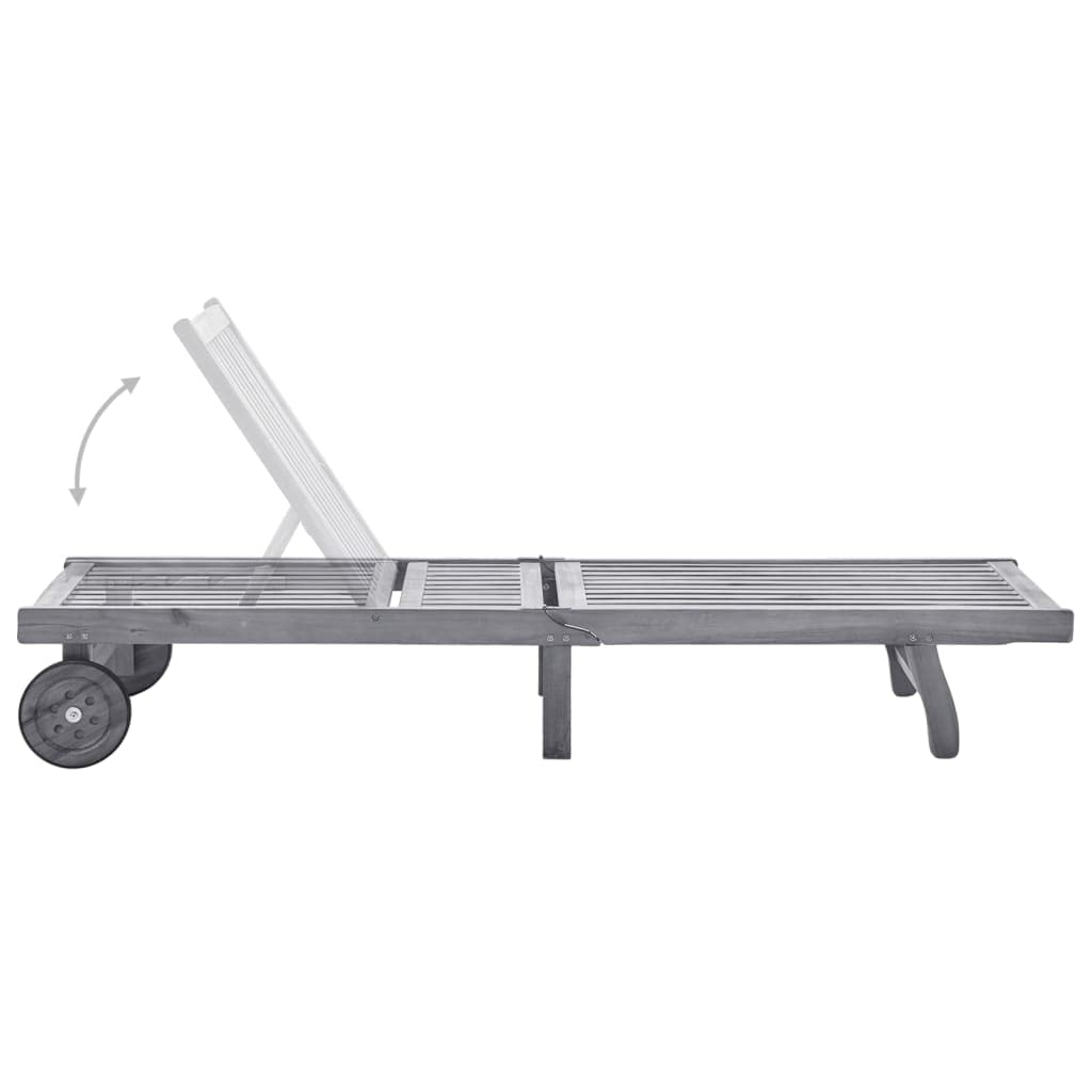 vidaXL Solid Acacia Wood Patio Sun Lounger with Adjustable Backrest and Footrest, Gray Cushion Included, Suitable for Outdoor Use
