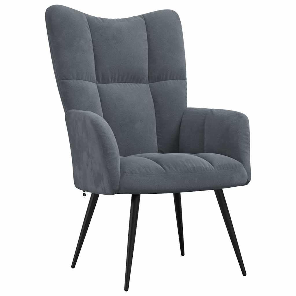 vidaXL Relaxing Chair, Dark Gray Velvet Upholstery, Modern Styling, Thick Foam Padding, with Steel Frame for Indoor Use - Living Room, Office Reading Area, or Lounge