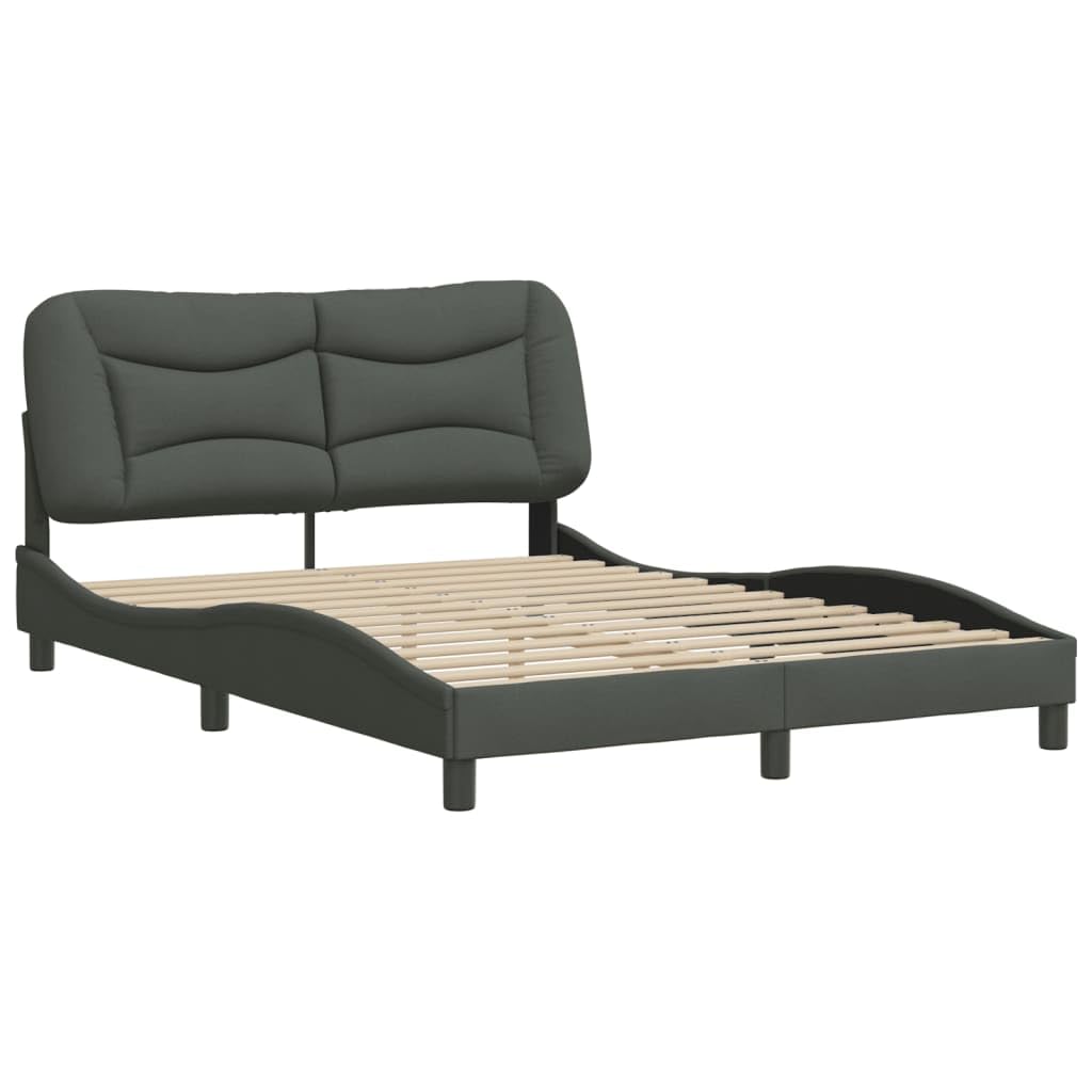vidaXL Full Fabric Bed Frame with Headboard, Dark Gray, 81.9&quot;x55.9&quot;x29.3&quot;, Modern Plywood Bed Base with PP Fiber Cushion, Waved Design, Assembly Required