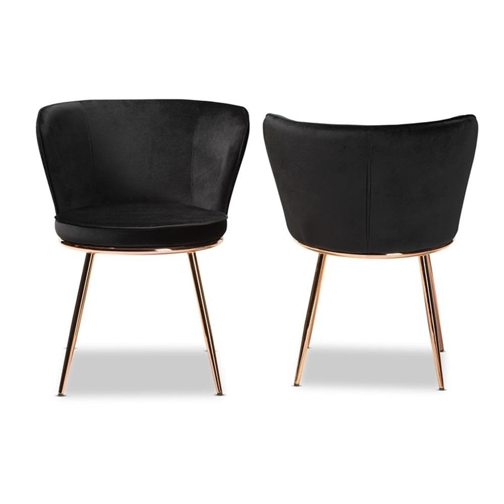 Baxton Studio Farah Modern Luxe and Glam Black Velvet Fabric Upholstered and Rose Gold Finished Metal 2-Piece Dining Chair Set