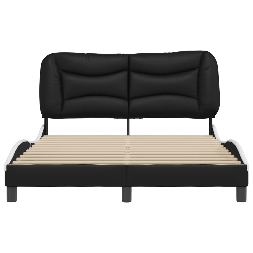 vidaXL Faux Leather Full Bed Frame with Headboard - Black/White 53.9&quot;x74.8&quot; - Modern Double Bed with Plywood Slats & Stuffed Cushion