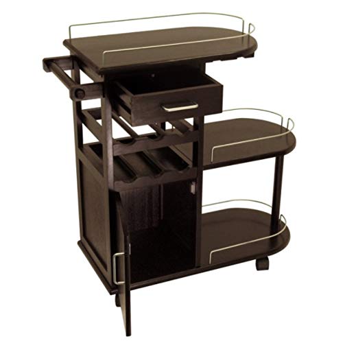 Ergode Wood Jeston Entertainment Cart | Stylish, Elegant, Durable | Ample Surface Space, Storage Drawers, Shelves | Removable Wine Holder | (92235-VV)