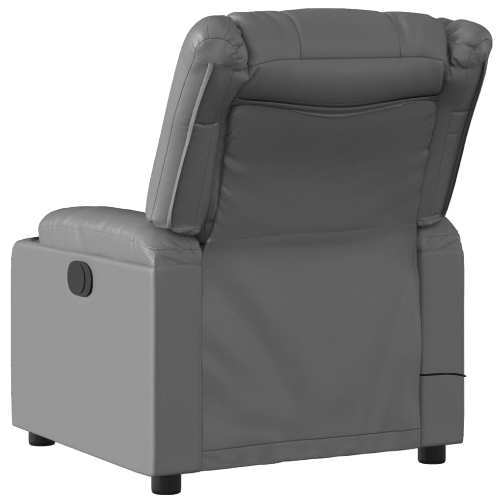 vidaXL Gray Faux Leather Massage Recliner Chair - Manual Adjustability, Vibration Massage, Cup Holders, USB Powered for Living Room, Grey, 374126