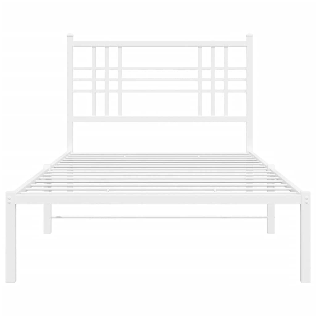 vidaXL White Metal Bed Frame-Single Size with Headboard-Modern Steel Construction-Powder-Coated-81.5&quot; x41.3 x35.4