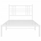 vidaXL White Metal Bed Frame-Single Size with Headboard-Modern Steel Construction-Powder-Coated-81.5" x41.3 x35.4