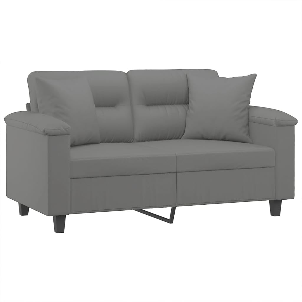 vidaXL Dark Gray 2-Seater Sofa with Pillows - Microfiber Fabric Lounge Sofa for Living Room, Office, Inside Comfort - Metal Frame