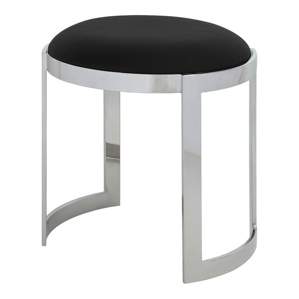 Pangea Home Orion 19&quot; Faux Leather & Stainless Steel Stool In Black/Silver