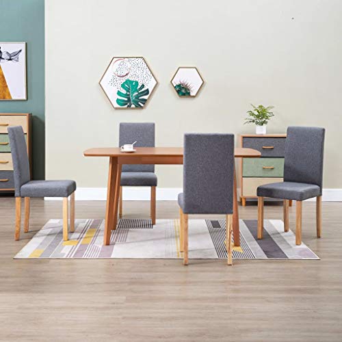 vidaXL Dining Chairs 4 Pcs, Side Chair with Solid Wood Legs, Accent Dining Chair for Home Kitchen Living Room Bedroom, Light Gray Fabric
