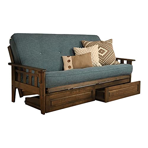 Kodiak Furniture Tucson Frame With Linen Fabric Mattress In Rustic Walnut/Blue