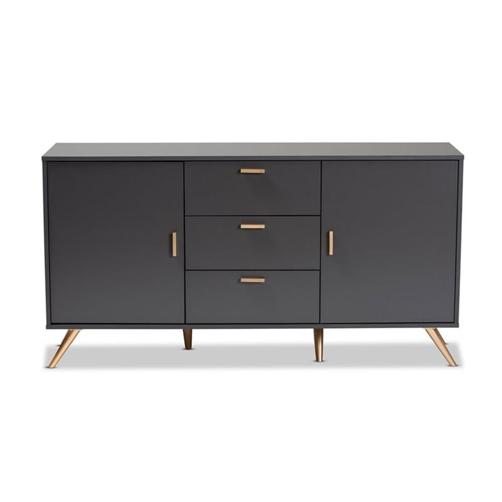 Baxton Studio Kelson Dark Grey and Gold Finished Wood 2-Door Sideboard Buffet