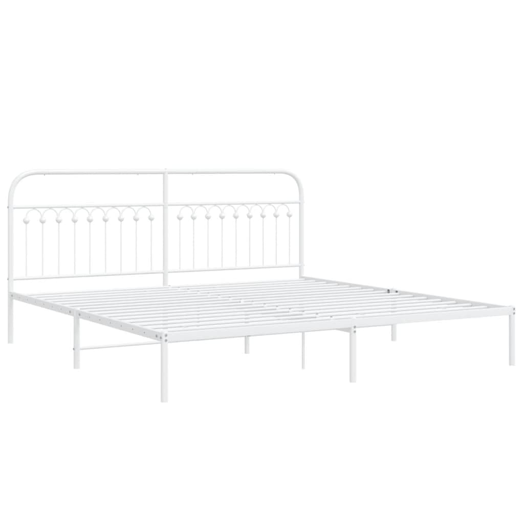 vidaXL Metal Bed Frame with Headboard - White, King Size (76x79.9) - Durable Steel Slats, Extra Storage Space