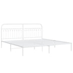 vidaXL Metal Bed Frame with Headboard - White, King Size (76x79.9) - Durable Steel Slats, Extra Storage Space