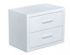 HomeRoots MDF, Steel Modern Glossy White Box Nightstand with Two Drawers