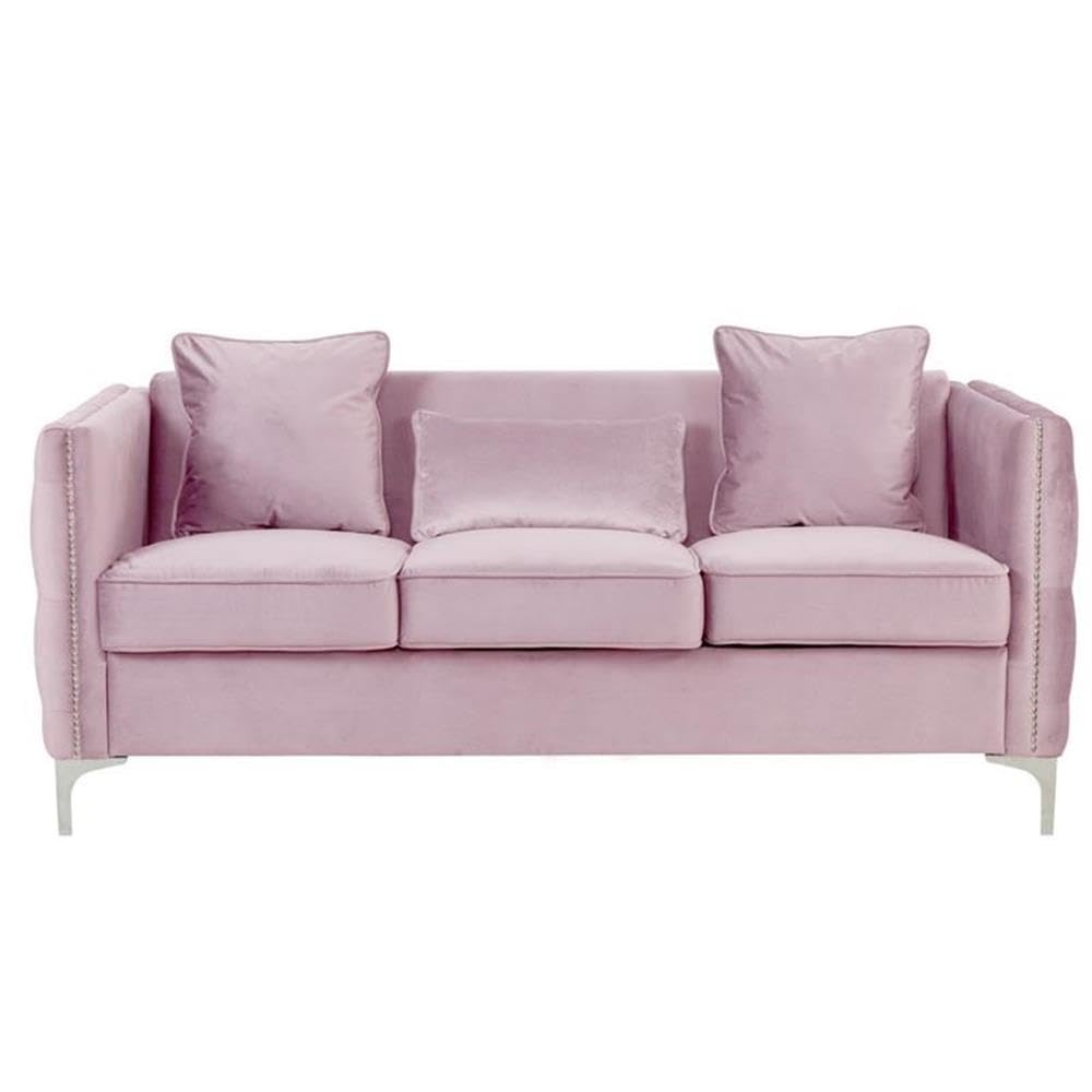 Lilola Home Bayberry Pink Velvet Sofa Loveseat Chair Living Room Set