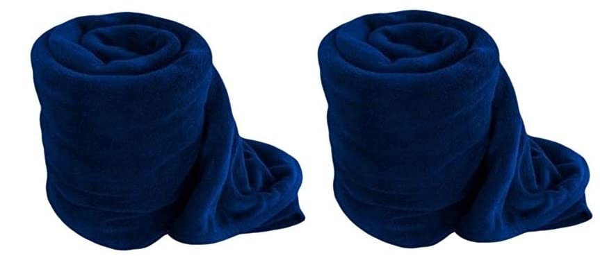 Wavva Plain Fleece 2 Single Bed BlanketsBlue (Set of 2)